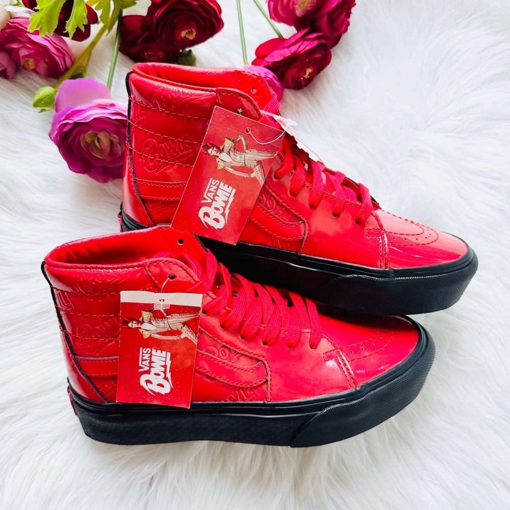 David Bowie X Vans Sk8-Hi Platform 2 Ziggy Stardust Sneakers | Red Patent